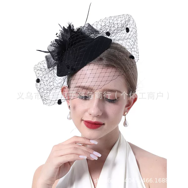 European and American Feather Headdress Small Hat Bride Cheongsam Hair Accessories Fashion Party Banquet Horse Racing Festival Tea Party Hairpin