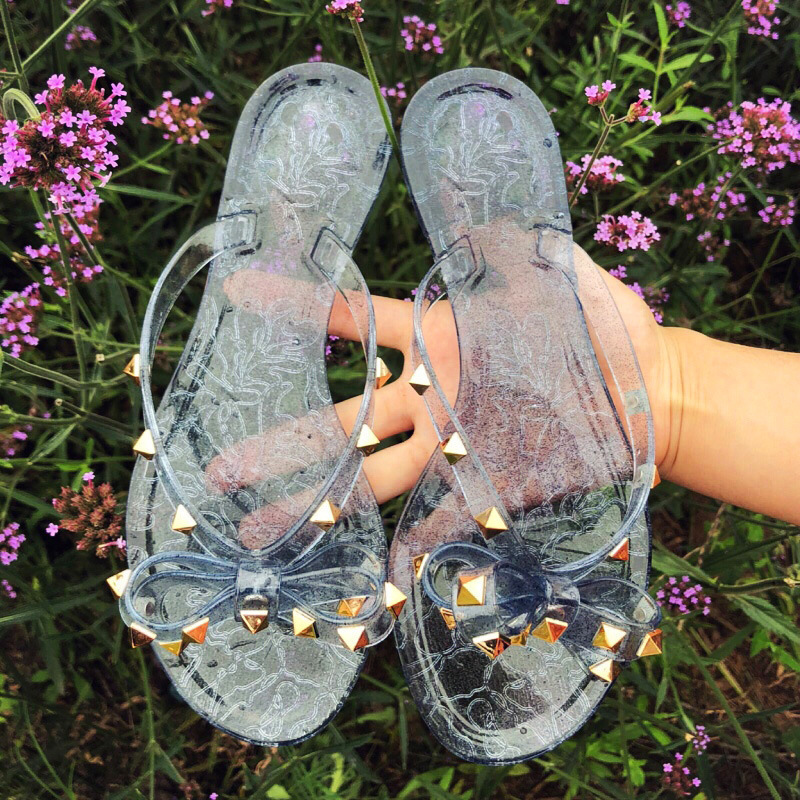 Cross-border foreign trade wholesale large size European and American rivet flip-flops women's summer fashion flat non-slip beach jelly slippers
