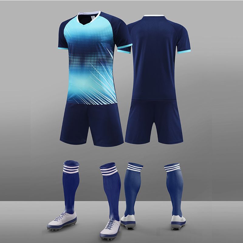 Traje de traje de fútbol Spot al por mayor ropa de entrenamiento transpirable de secado rápido al aire libre imprimible uniforme de fútbol de juego de estudiante adulto