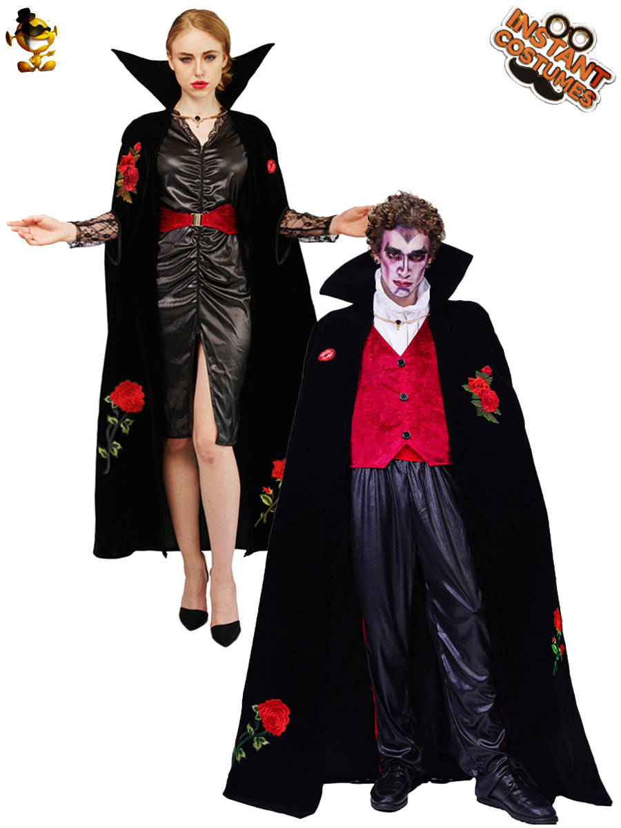 Hombres y mujeres adultos pareja de Halloween Rosa bordado vampiro rol etapa rendimiento partido traje