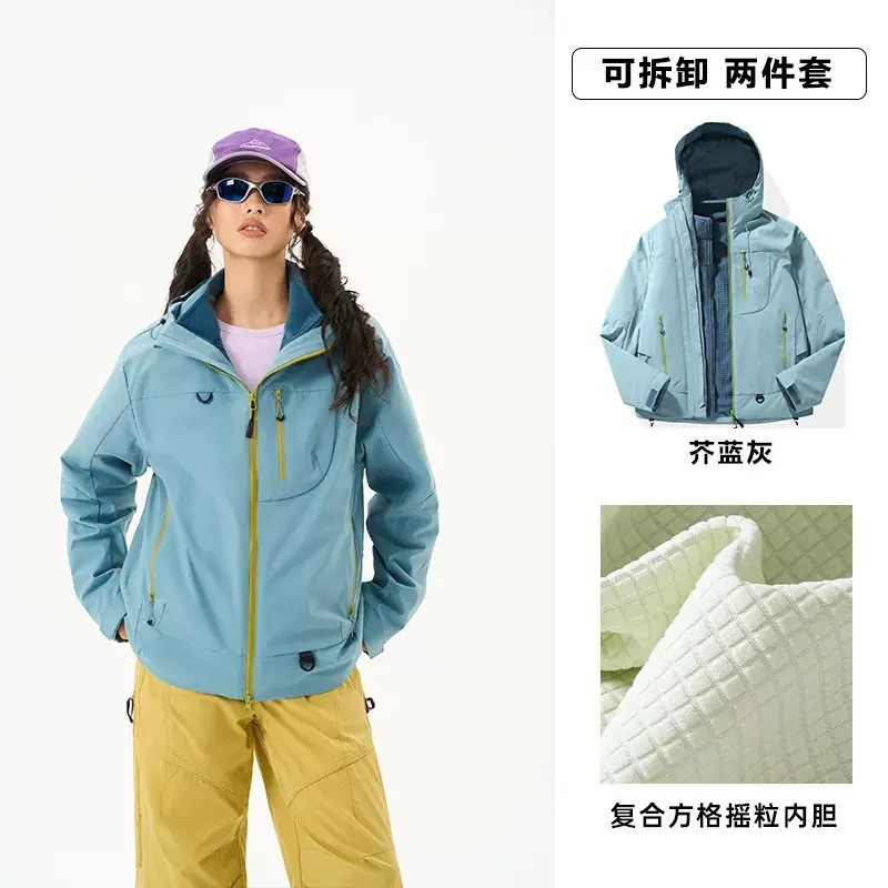 Kongshanyu アウトドアジャケット女性の秋と冬ハードシェル防風防水スリーインワンジャケットフード付き登山ジャケット男性 25|undefined