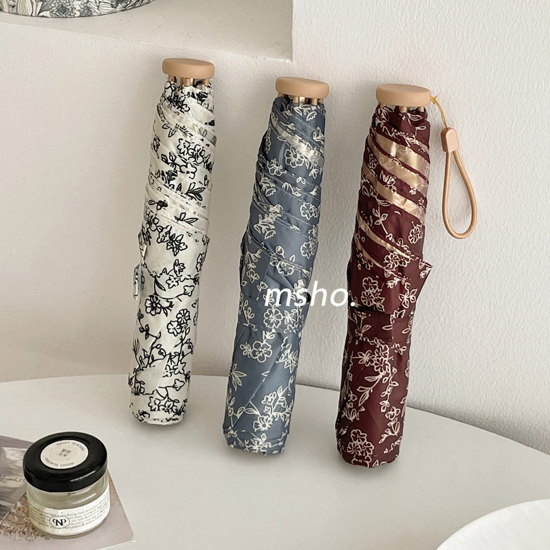 Retro Floral ~ Ultra-Light Small Pencil Umbrella for Women Ins Portable Foldableing High-Looking Student Anti-Uv Sun Umbrella Retro Floral ~ Ultra-Light Small Pencil Umbrella for Women Ins Portable Foldableing High-Looking Student Anti-Uv Sun Umbrella