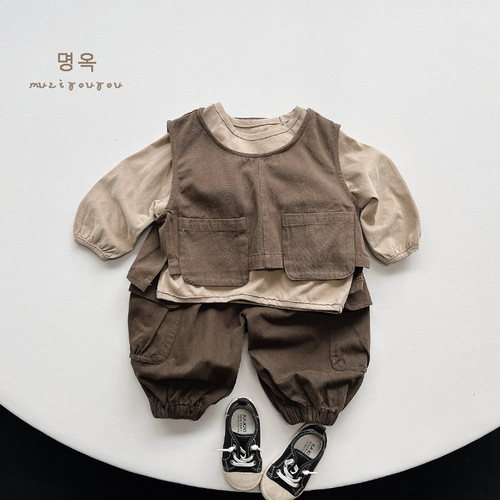 Retro style ~ children's overalls 2024 new autumn casual pants for boys and girls, children's Korean version of trendy children's clothing