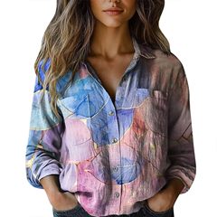 新しい 2025 外国貿易婦人服シャツクロスボーダートップ V ネックプリントシャツ Amazon D ヨーロッパ、アメリカ、東南アジア