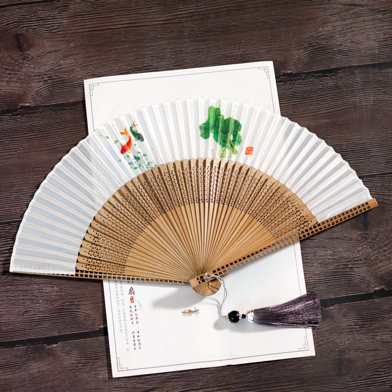 夏天古风女式折扇中国风日式折叠复古装古典随身汉服配饰小扇子竹