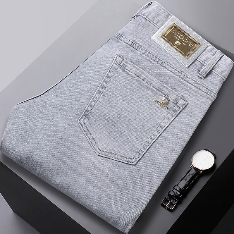 Hong Kong light luxury jeans men's spring/summer thin fashion brand stretch slim fit skinny high-end Gray all-match casual pants