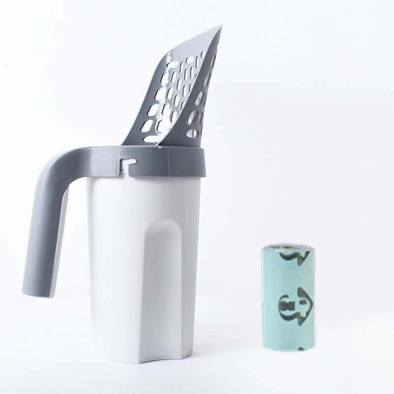 Pala para arena de gato de gran capacidad con bolsa de basura integrada, recogedor portátil para limpieza de heces, suministros para gatos