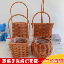 妇女节花篮编织篮鲜花开业篮子藤编竹编花篮花束插花蓝包花艺