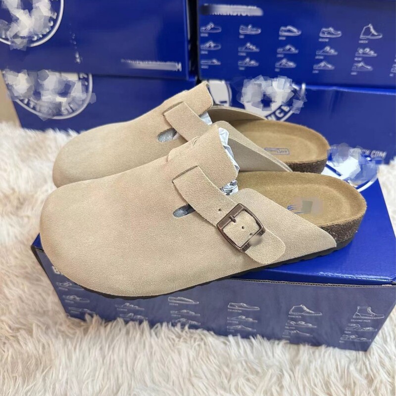 Plus Size Women's Shoes Full Cowhide Birkenstock Shoes Cork Sole Simple Versatile Personalized Outer Wear Half-Pack Slippers Bk Spot Wholesale