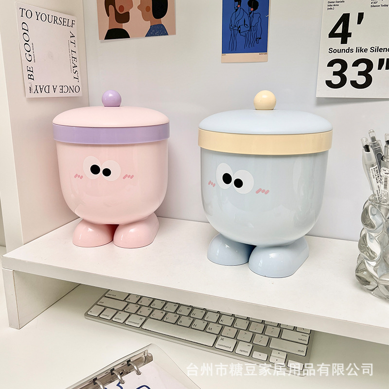 Big-Eyed Plastic Creative Cartoon Desktop Trash Can Lid Storage Bucket Household Student Dormitory Debris Bucket
