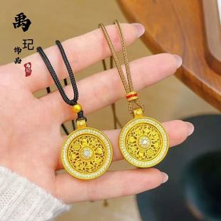 Gold shop with ancient French sand gold drill hollow eight treasure compass rotatable pendant copper gold-plated diy accessories wholesale