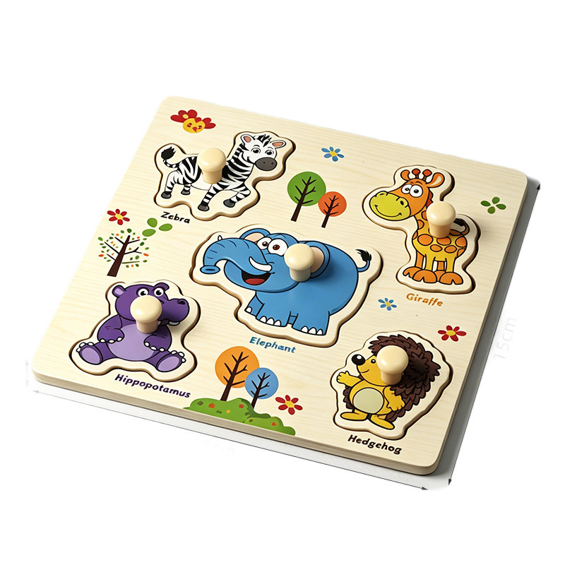 Puzzle de madera de mano para niños 1 - 3 años de edad puzzle de puzzle de construcción cognitiva Montserrat