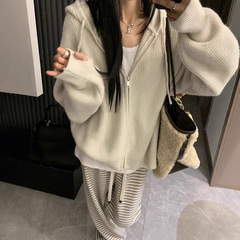 韩系连帽拉链毛衣女秋冬2025新款内搭慵懒高级感针织开衫卫衣外套