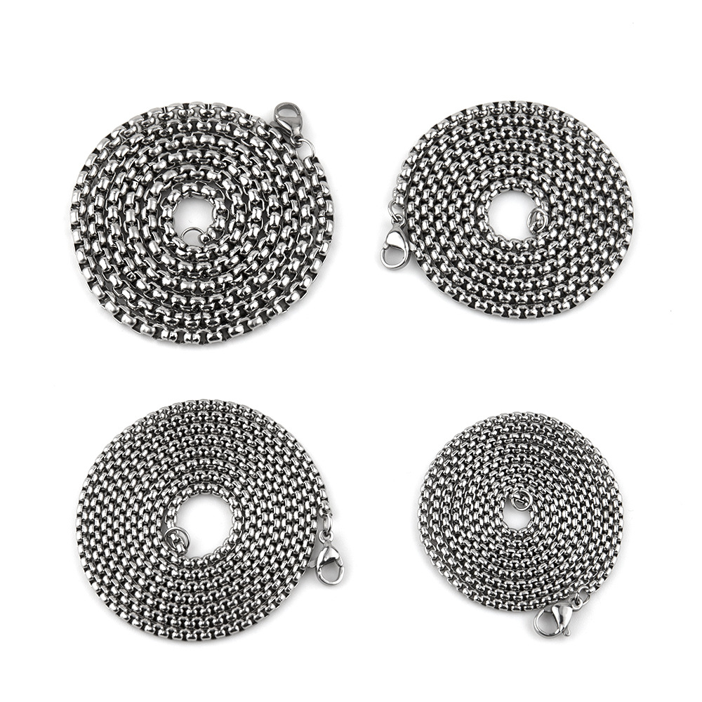 Edelstahlkette mit quadratischen Perlen, Herrenhalskette, trendiger Hip-Hop, Schmuckzubehör aus Titanstahl, Kette und Schlaufe_voghion.com