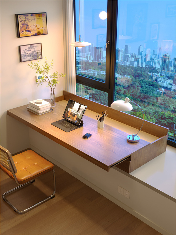 Bay Window Solid Wood Desk Pull-Out Desktop Bedroom Window Sill Study Computer Table with Drawer Storage Cabinet