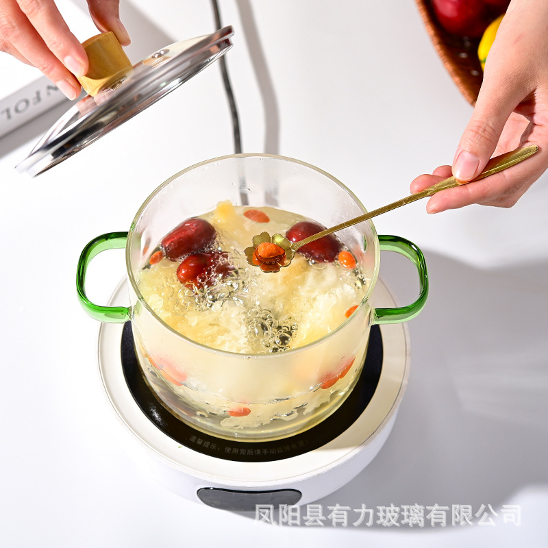 Olla de vidrio con alto contenido de borosilicato, olla de leche pequeña resistente a altas temperaturas, olla de sopa transparente, estufa de cerámica eléctrica, olla de vino hervido especial, olla de cocción