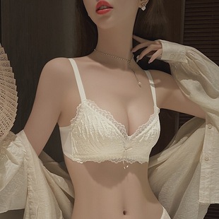 French Pure Desire Style Underwear Women's Small Chest Gather Thin No Steel Ring Sexy Lace Beautiful Back Bra suit Wholesale