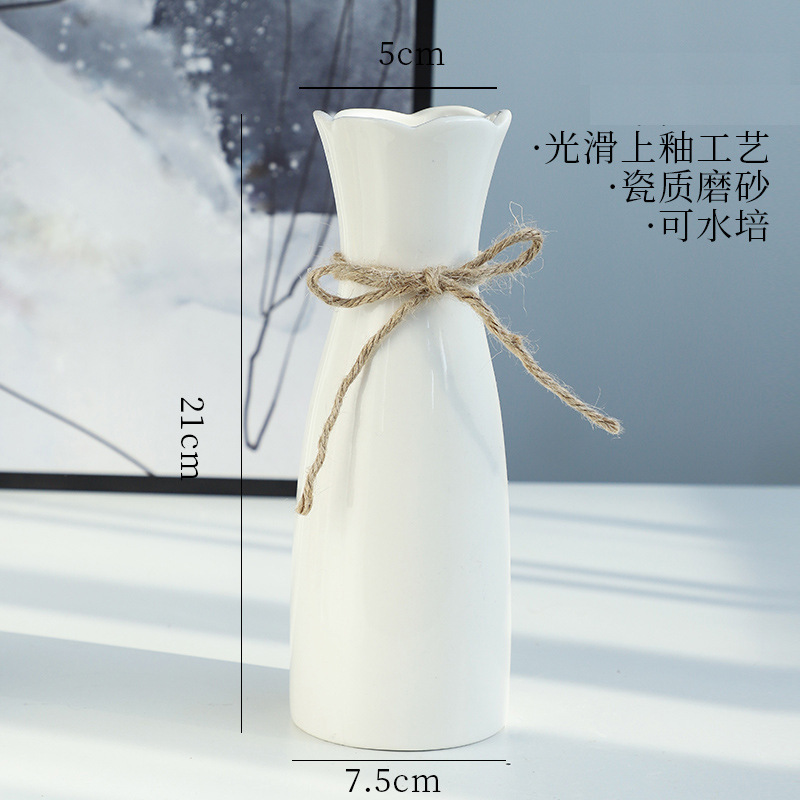 なめらかな陶磁器の白い花瓶の水養北欧の現代的なアイデアの家庭の客間の食卓の乾いた花の生け花の装飾の置物|undefined