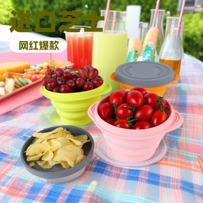 ♡ 食品グレードのシリコン製折りたたみボウル、旅行用伸縮式インスタントラーメンボウル、赤ちゃんや子供の旅行、アウトドアでの食事に最適、折りたたみ可能|undefined