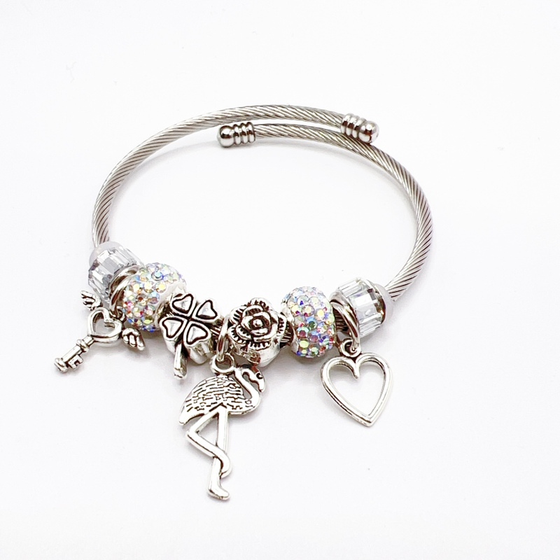 Panjia silver Flamingo pendant bracelet cross-border childlike love key Fairy Jewelry Wholesale ethnic style bracelet