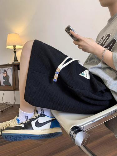Waffle shorts, men's summer fashion brand loose and heavy men's medium pants, American sports, men's casual quarter pants