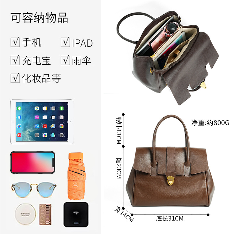 Women's Luxury Briefcase - New Genuine Leather Crossbody & Handbag For Work And Commuting, Versatile Tote - Thumbnail 4