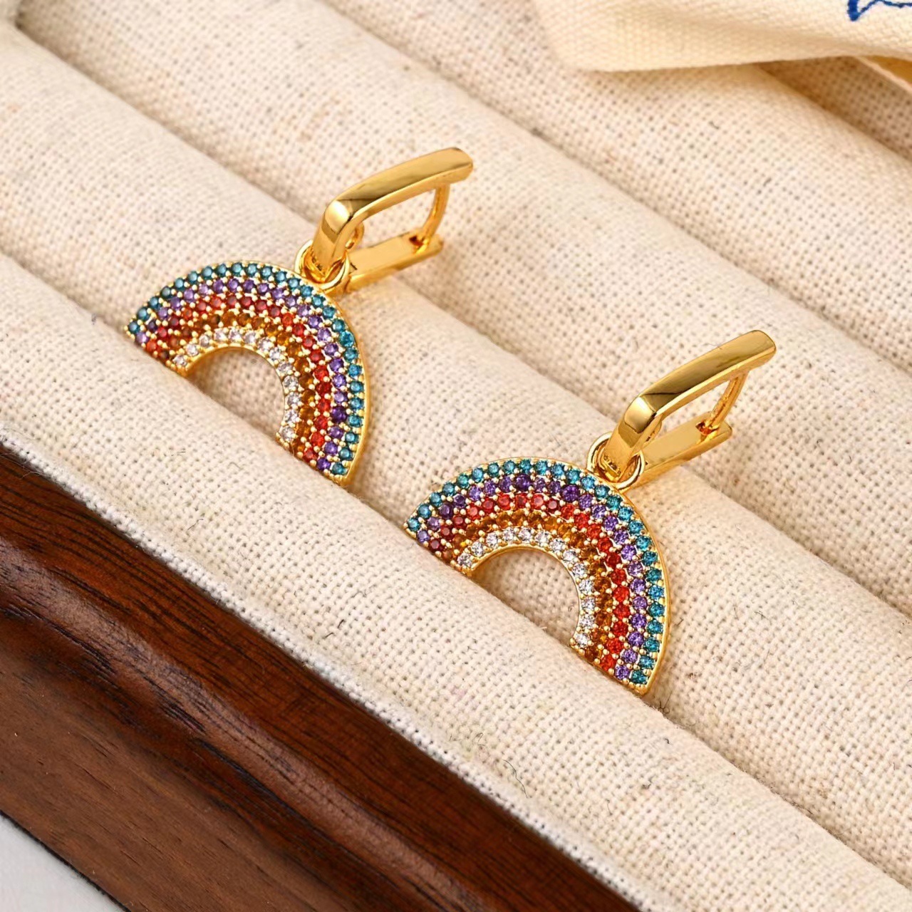 1 Paire Dame Style Moderne Arc-En-Ciel Incruster Le Cuivre Zircon Boucles D'oreilles display picture 3