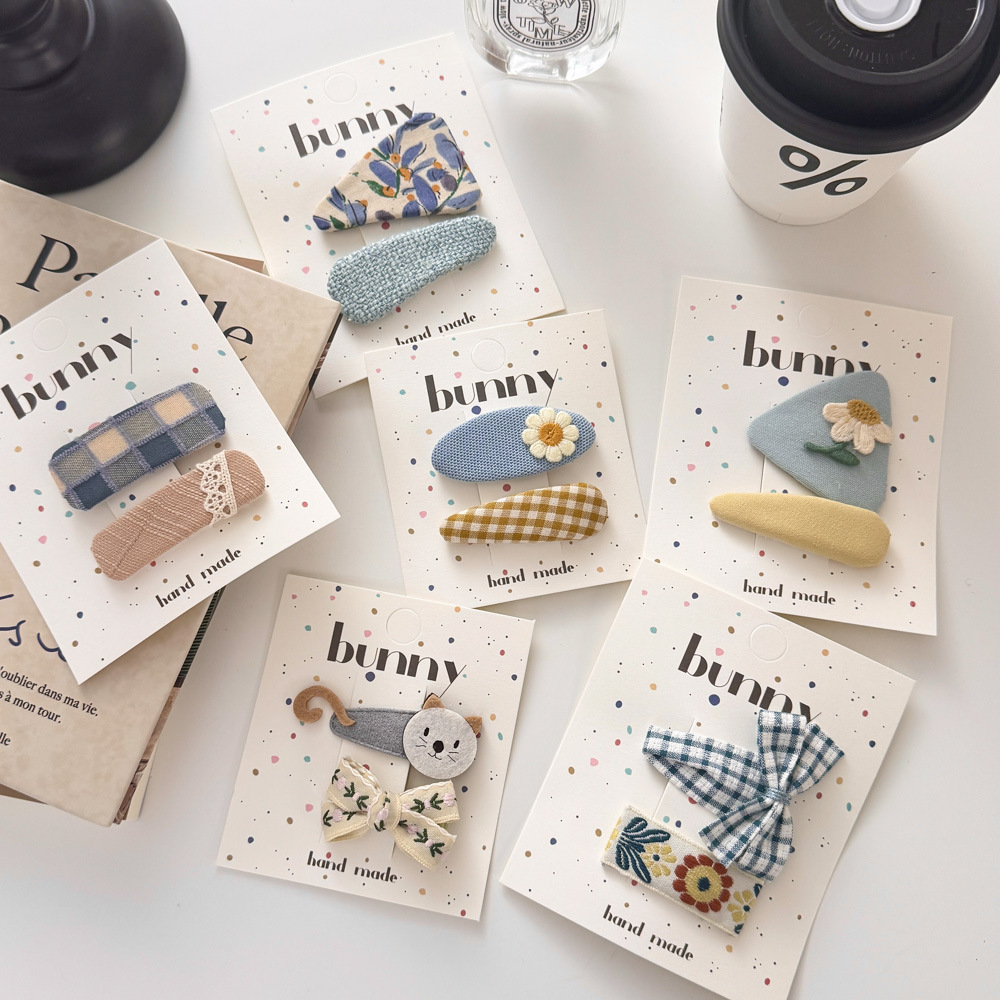 children‘s spring new plaid cloth yilan color series barrettes girls hair accessories bangs side clip fresh hair clip headdress