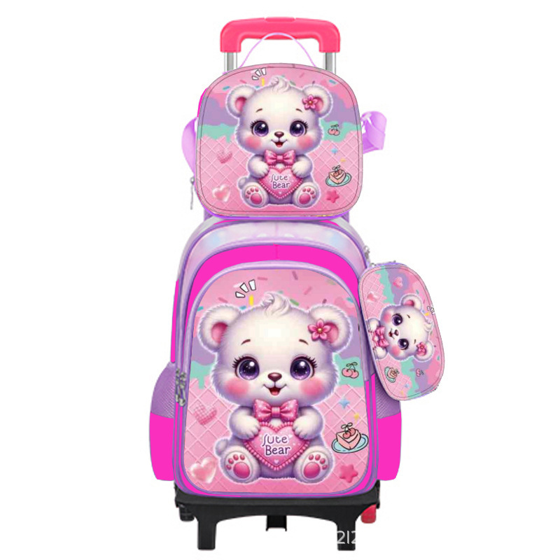 Suministro directo de fábrica, mochila escolar con barra de ruedas para niños, juego de tres piezas, protección de la columna para estudiantes de primaria, reducción de carga, mochila universal de dos ruedas y seis ruedas