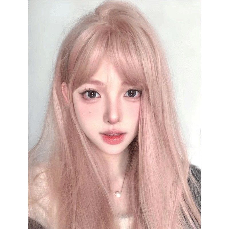 小圆午夜巴黎假发灰粉色仿真发网红款日常长直发粉色自然全头套女|undefined