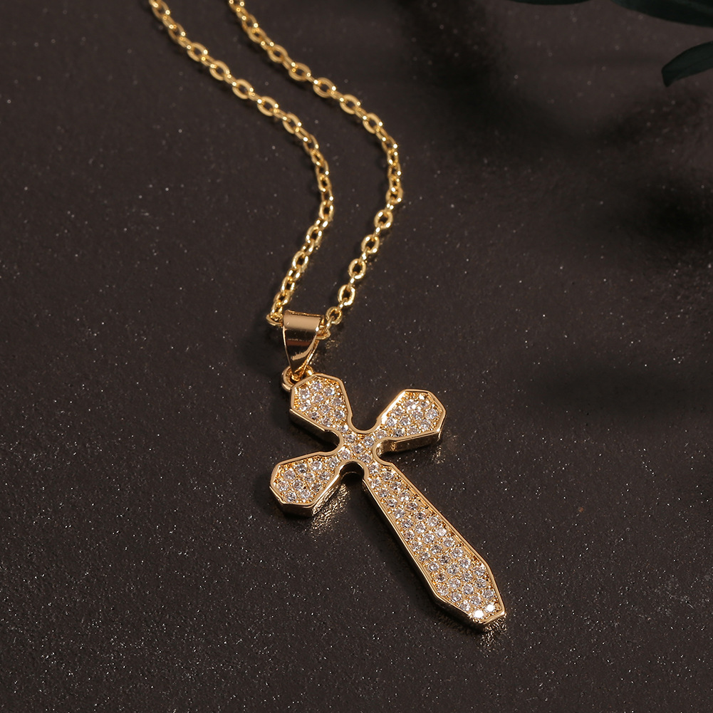 Simple Jewelry Copper Inlaid Zircon Cross Pendant Necklace Sweater Chain display picture 3