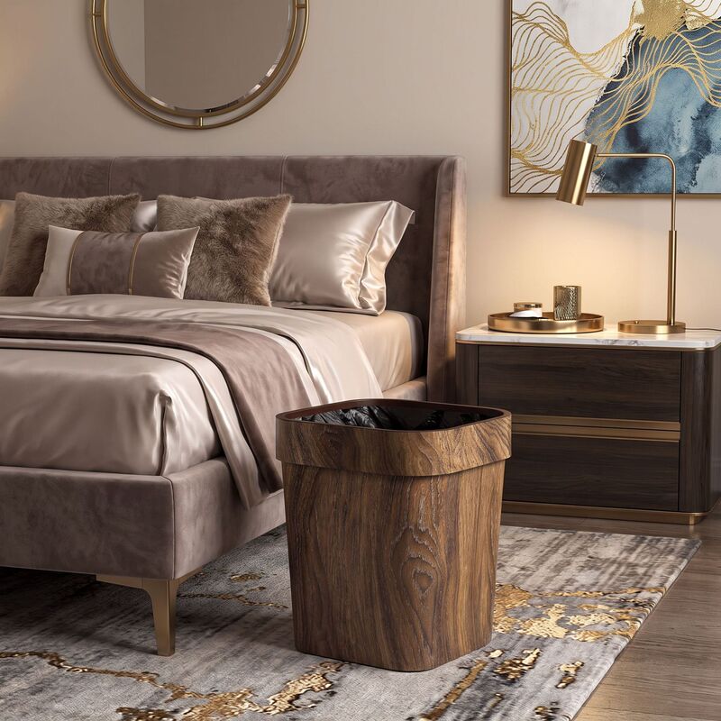 Factory wholesale wood grain trash can, large capacity, suitable for kitchen, living room, and homestay, vintage square trash can, cross-border bestseller