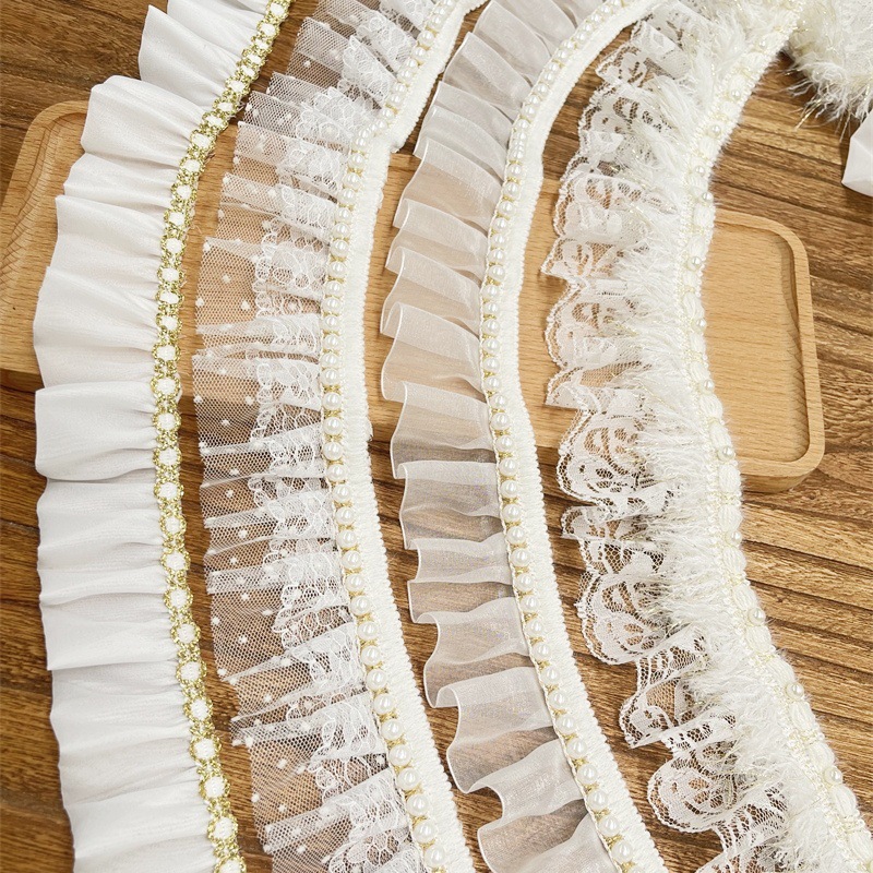 4厘米黑白杏色美国网网纱珍珠领口袖口裙边宠物娃衣抱枕花边辅料