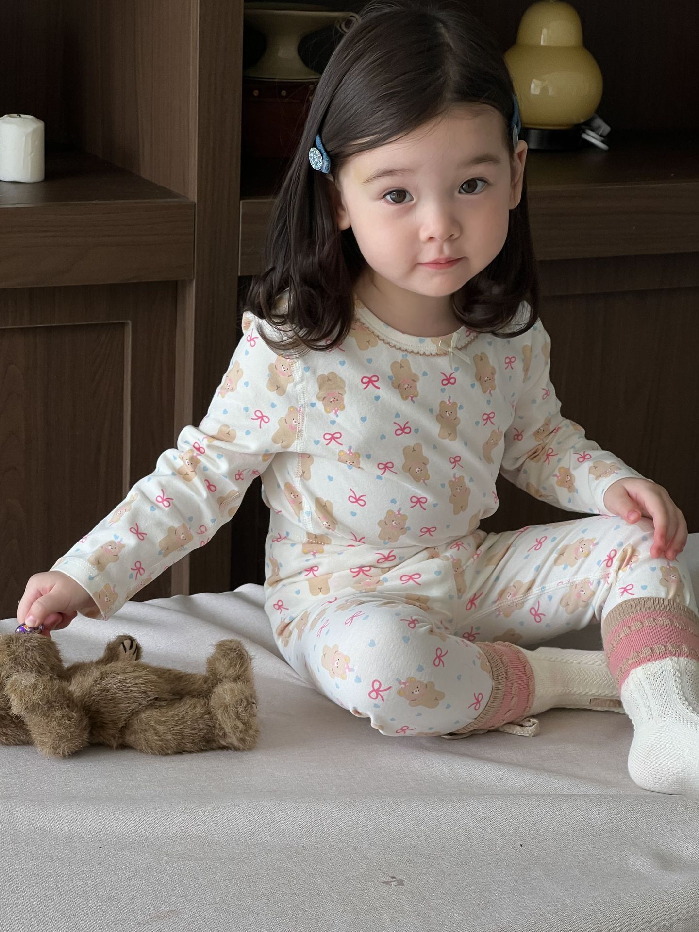 Pijamas infantiles de otoño conjunto de casa 2025 ropa de otoño ropa infantil coreana pijamas niñas ropa de hogar dos piezas