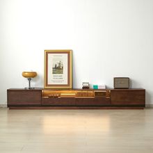 胡桃色实木电视柜落地式现代简约橡木储物柜电视墙小户型原木地柜