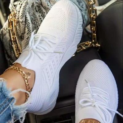 2022 Independent Station Spring And Autumn New Flying Weaving Women's Shoes Air Cushion Bottom Large Size Mesh Breathable Casual Shoes Cross-border Women's Shoes