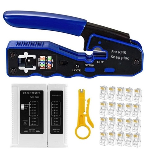 Household Kit: Network Crimping Pliers, RJ45 Connector Tester, and Perforated Plug Maker—Manual Plier Tool Set in a Convenient Box