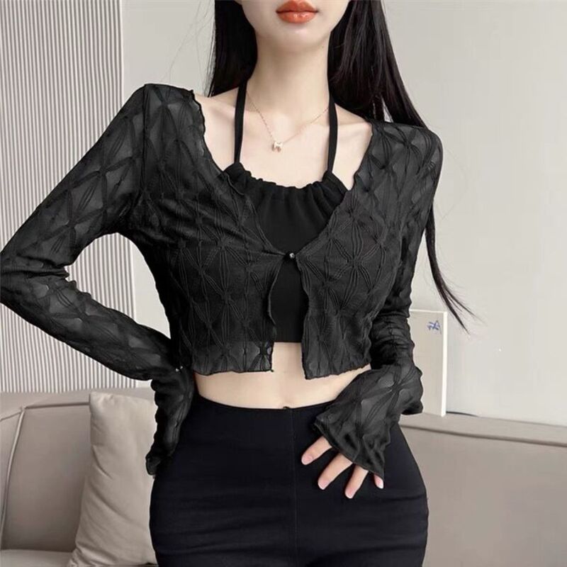 Lace small waistcoat sunscreen cardigan women's thin short shawl summer matching strap skirt outer blouse top