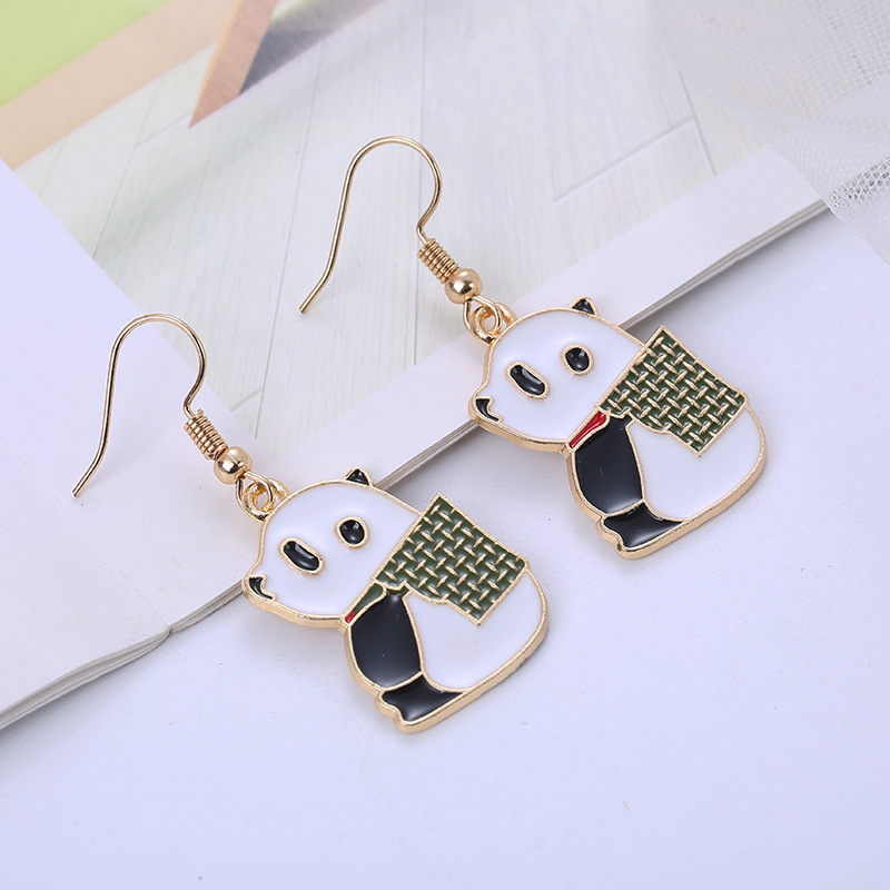 Alloy Material Geometric Pattern New Fashion Cute Panda Cartoon Funny Animal Alloy Earrings