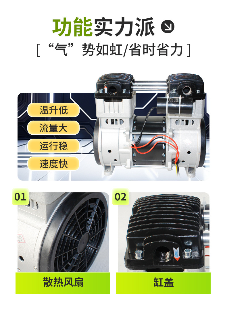 Lihao Oil-Free Air Compressor Ol1500 High-Power Booster Air Compressor 8kg Silent Large Flow Maintenance-Free Compressor