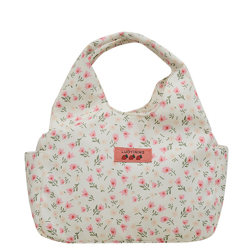 Japanese-style small floral shoulder bag, cross-border new model, suitable for office commuting, hand-held bento bag, large capacity, student lunch bag