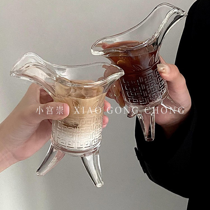 インペリアルカップアイスアメリカンラテコーヒーカップインスタイルクリエイティブ面白い三脚カップガラスミルクティーカップワイングラス|undefined