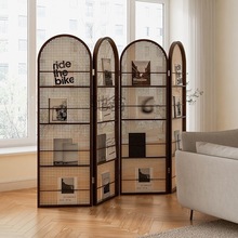 pq日式藤编屏风隔断客厅实木折叠可移动小户型遮挡入户简约杂志书