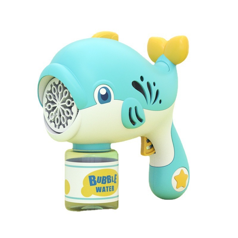 Pistola de burbujas eléctrica automática en forma de delfín, juguete para niños al aire libre
