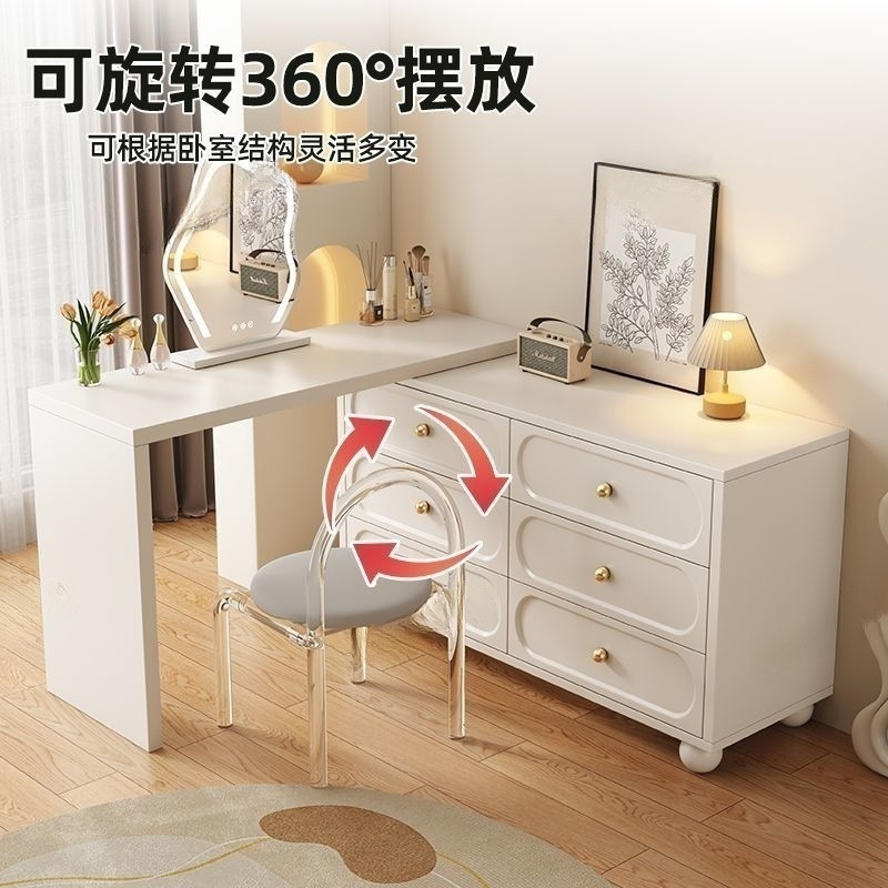 French-Style Vintage Dressing Table and Chest of Drawers for Small Bedroom, Bedside Vanity Table with Integrated Storage Cabinet, 2025 New Model