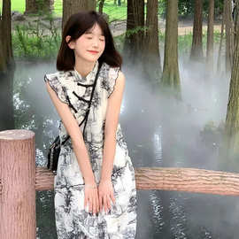 新中式旗袍文艺小清新连衣裙女2024夏季新款学院风小飞袖国风裙子
