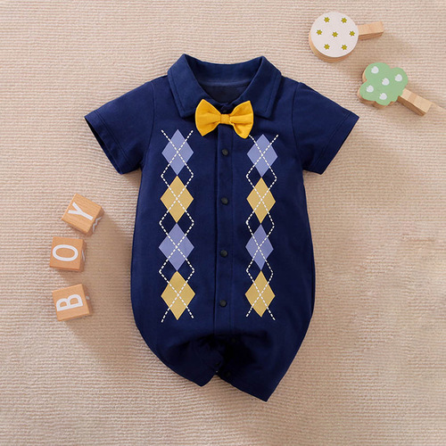 Short-sleeve newborn baby clothes summer 0-1 year old infant onesie ultra cute baby short crawl suit summer cotton hooded top