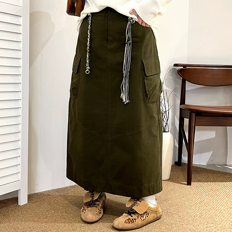 Plus-size high-waisted vintage workwear skirt for women, fall 2026, for plus-size women, conceals body fat and looks slimming, casual A-line long skirt NQ1365