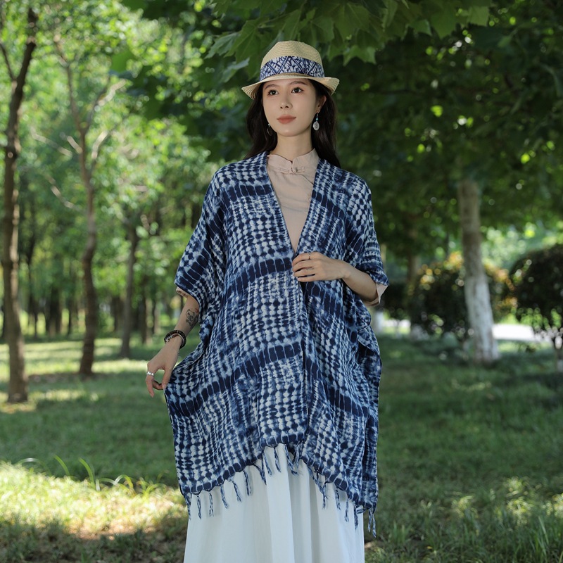 2023 nuevo estilo étnico bufanda teñida con borla larga Toalla de playa viajes al aire libre chal decorativo protector solar cardigan