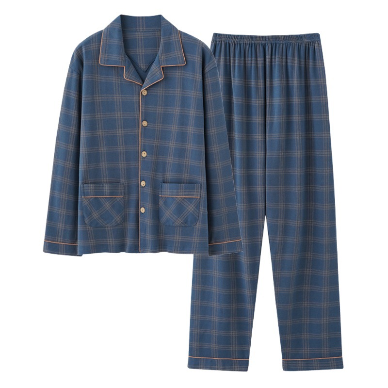 Pijamas de algodón para hombres primavera y otoño de manga larga de algodón a cuadros delgados más tamaño ropa de abrigo casual traje de homewear
